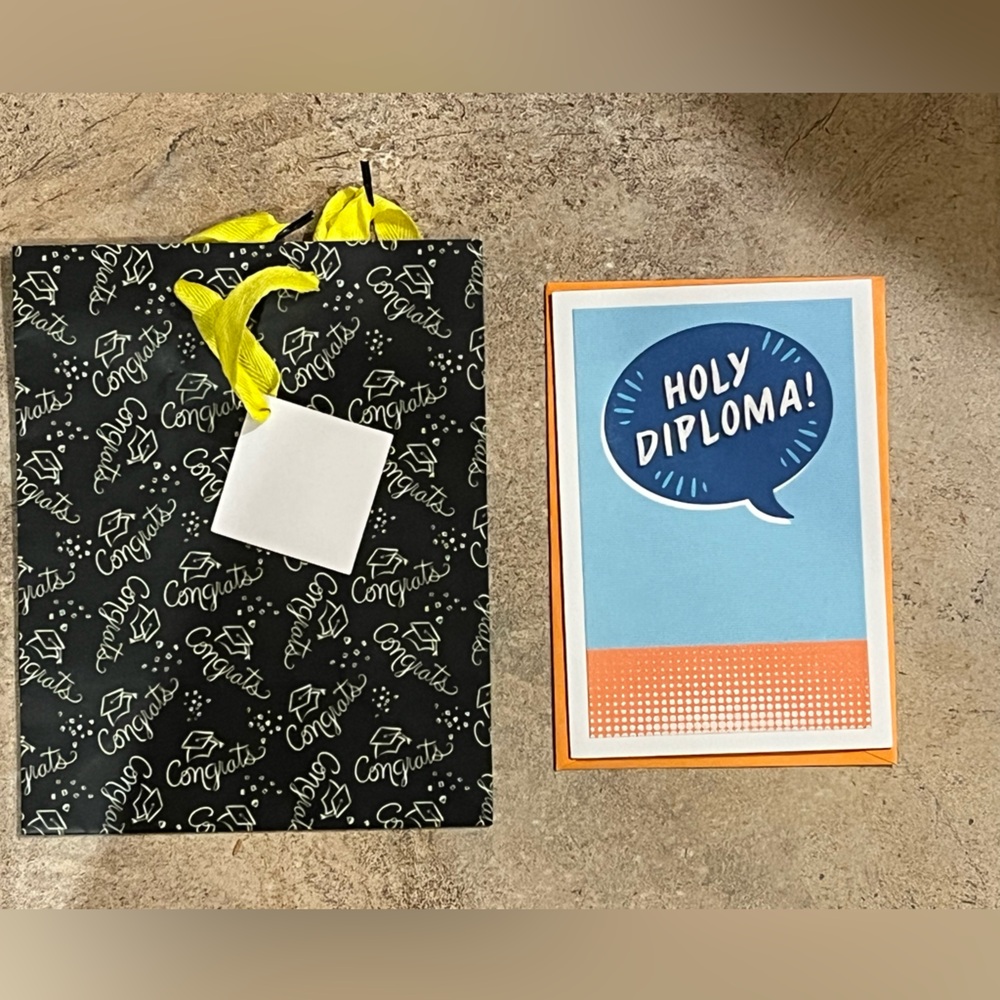 Graduation Black Congrats Gift Bag with Yellow Ribbon and Hallmark Greeting Card